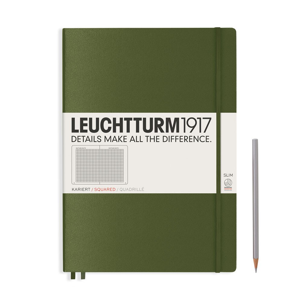 Leuchtturm 1917 Master Slim A4+ Hardcover Notebook 121ct – Army Green – Grid
